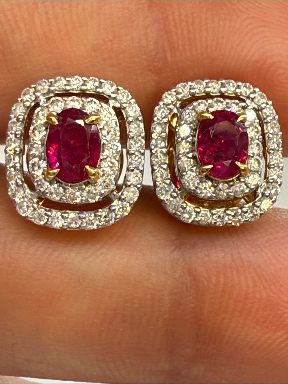 New Natural Burmese Ruby And Diamond Earrings in 18 k solid gold